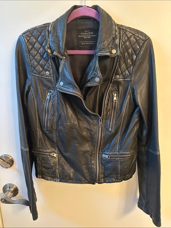 All Saints Jackets & Blazers - All Saints Black Quilted-Shoulder Leather Biker Jacket